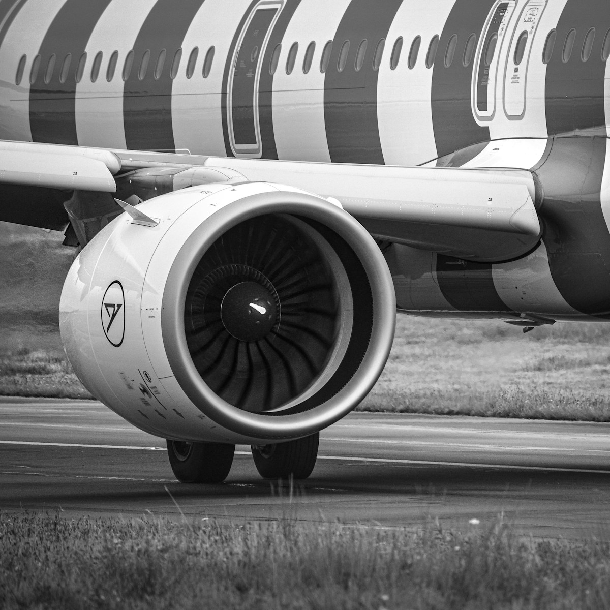 Aircraft engine and airframe on an airport apron